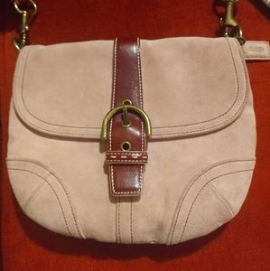 Pink suede and leather cross body bag.